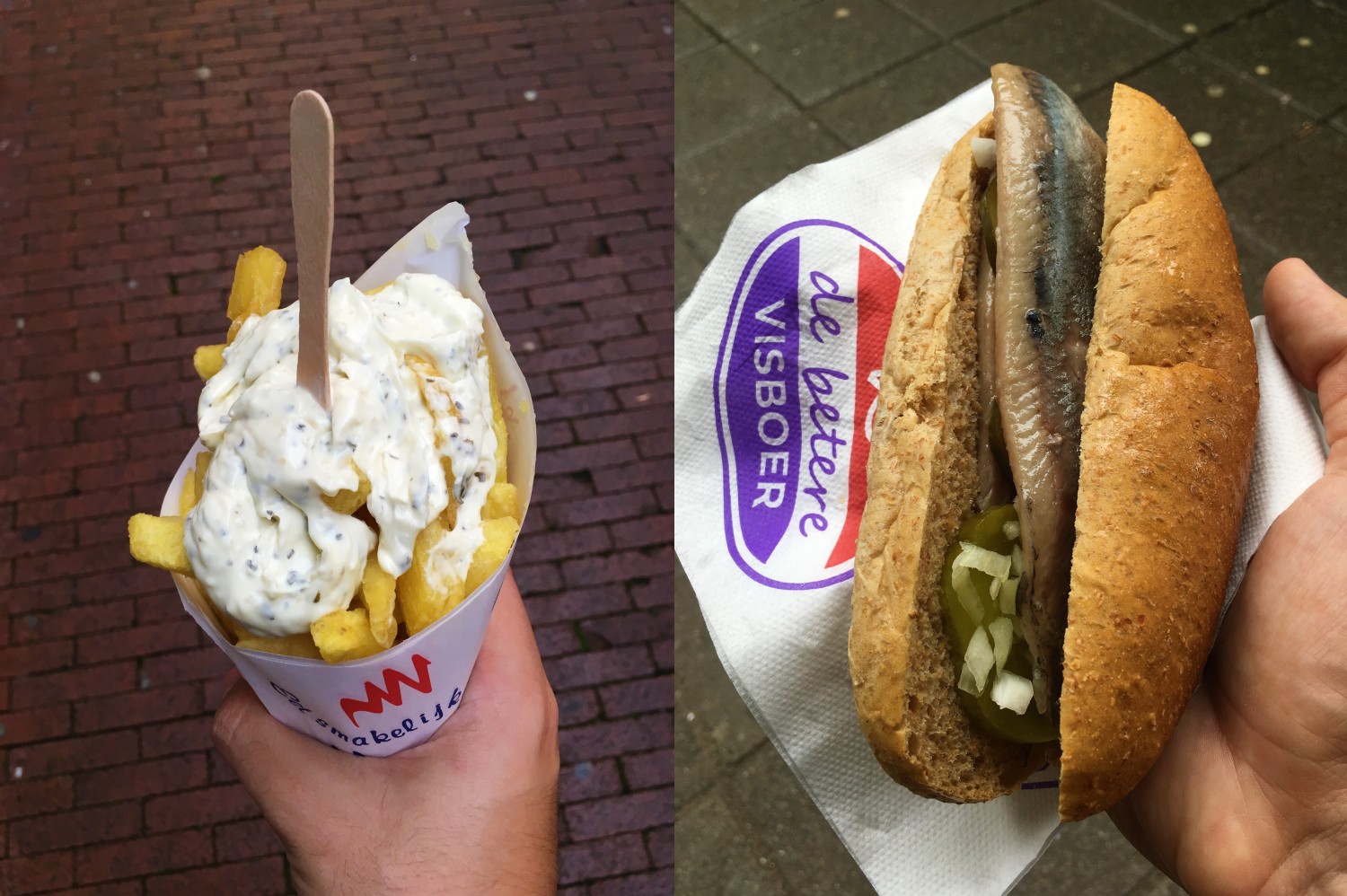 Dutch street food in Albert Cuypmarkt, Amsterdam Dutch street food in Albert Cuypmarkt, Amsterdam